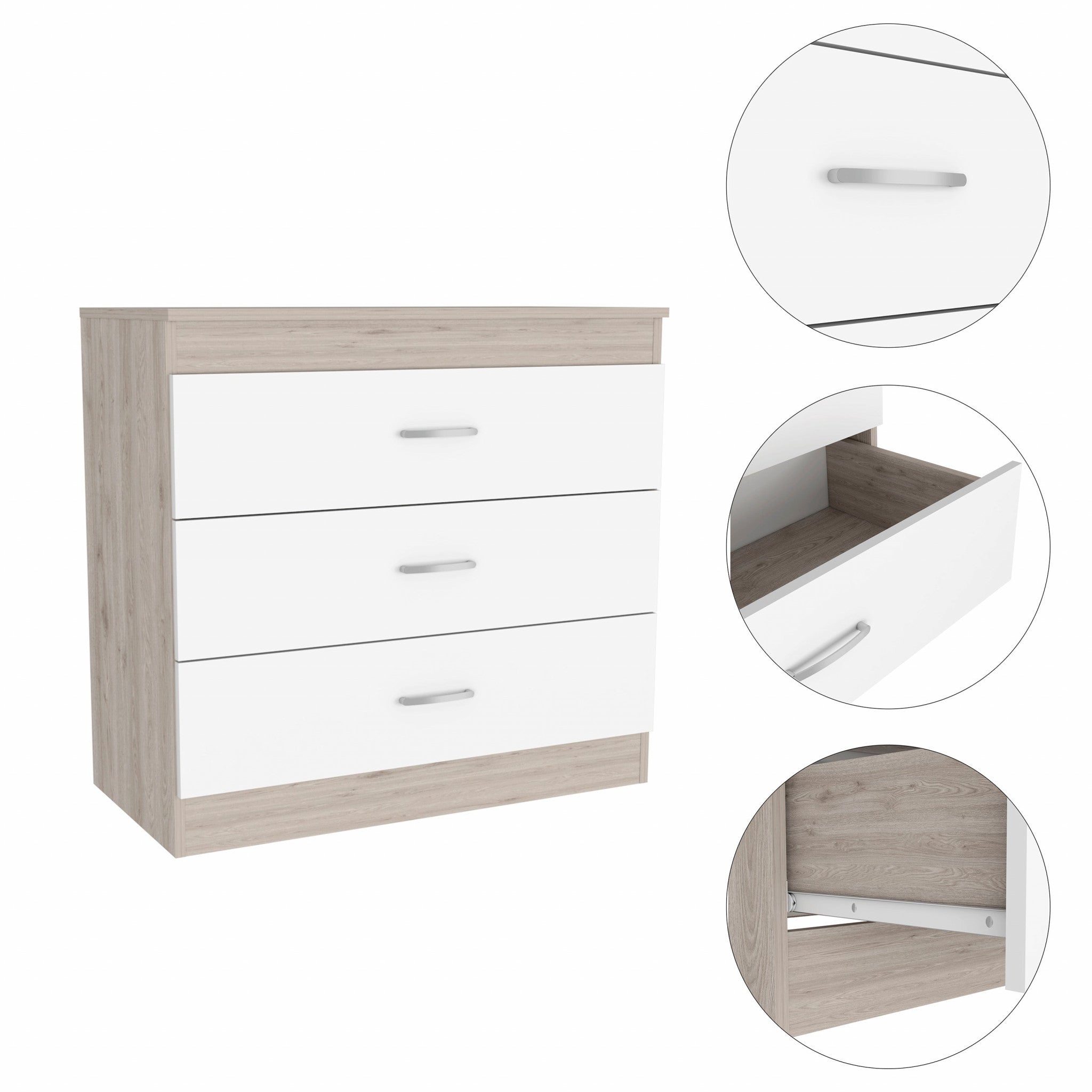 Light Gray and White Three Drawer Dresser 29"