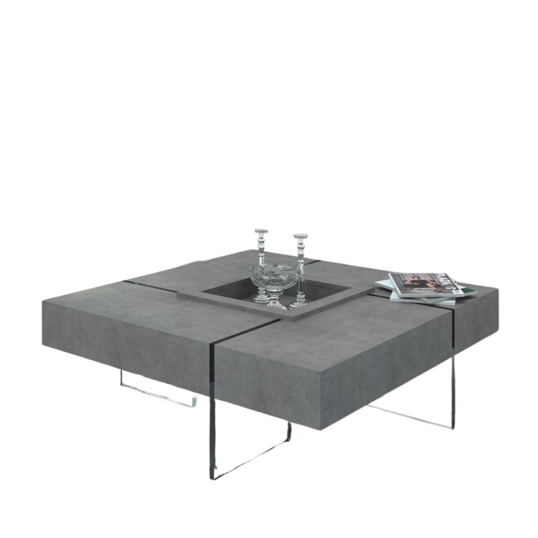 Modern Gray Faux Concrete and Glass Floating Coffee Table