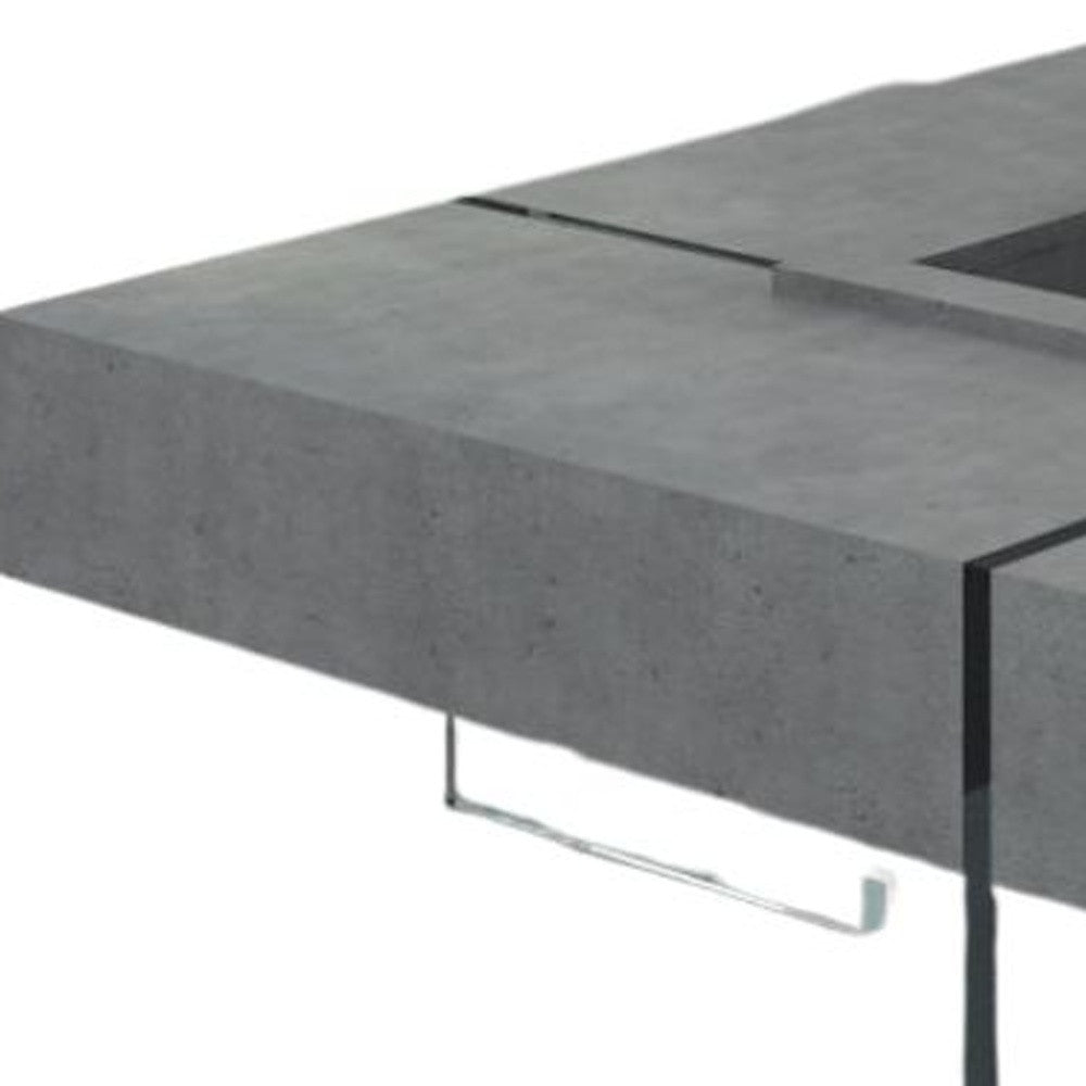 Modern Gray Faux Concrete and Glass Floating Coffee Table