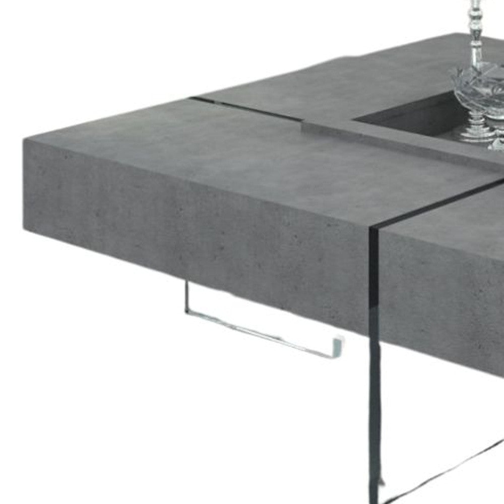 Modern Gray Faux Concrete and Glass Floating Coffee Table