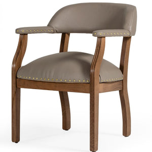 Taupe Nailhead Faux Leather Dining Arm Chair