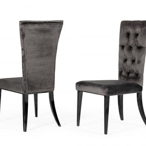 Set of Two Gray Velvet Modern Dining Chairs