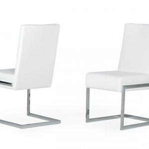 Set of Two White Silver Modern Dining Chairs