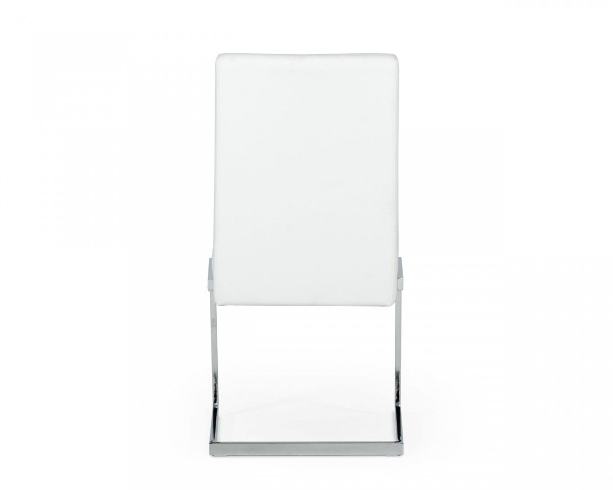 Set of Two White Silver Modern Dining Chairs