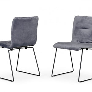 Set of Two Gray Velvet Dining Chairs