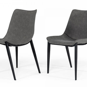 Set of Two Gray Faux Leather Dining Chairs