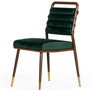 Contempo Dark Green and Walnut Velvet Dining Chair