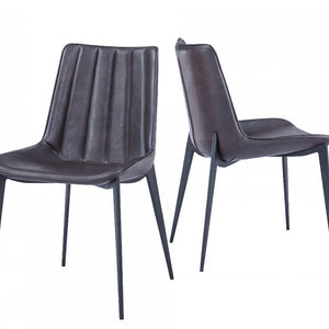 Set of Two Brown Black Modern Dining Chairs