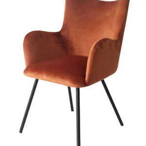 Rust Orange Curvy Velvet and Black Modern Dining Chair