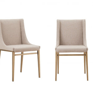 Set of Two Beige Brass Contemporary Dining Chairs
