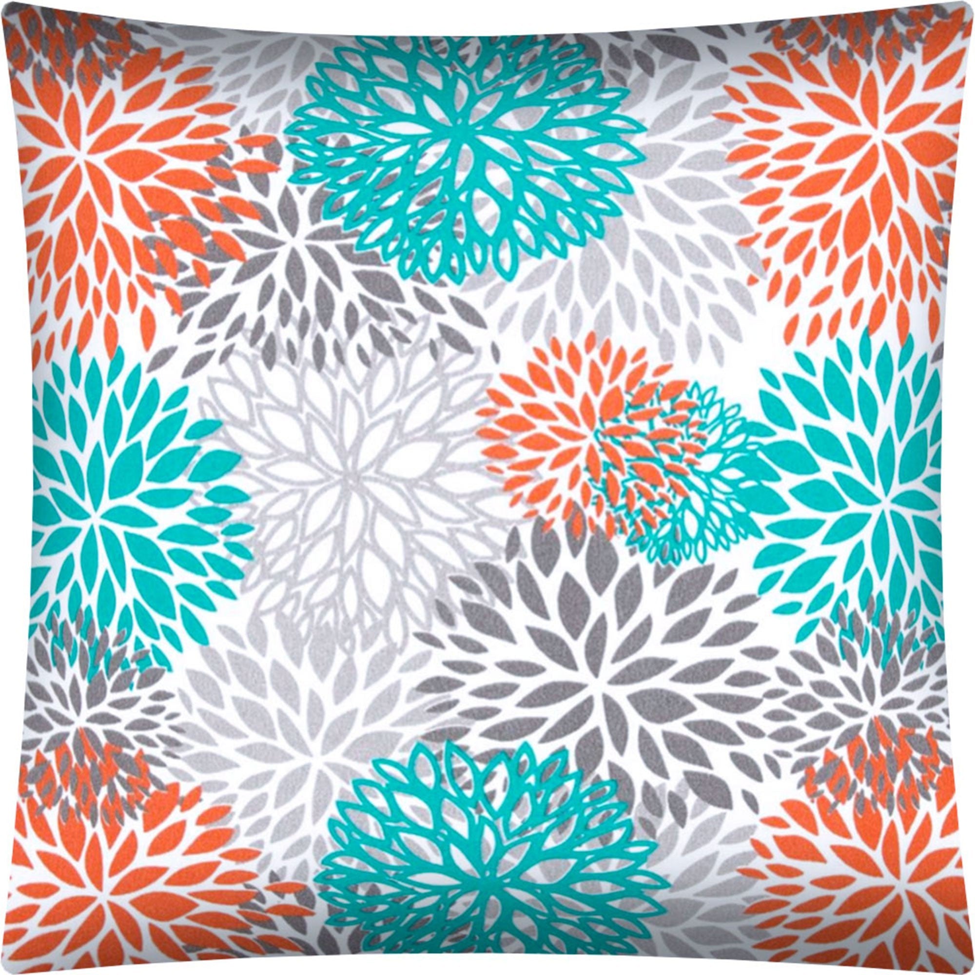 17" X 17" Orange Teal And White Zippered Polyester Floral Throw Pillow Cover