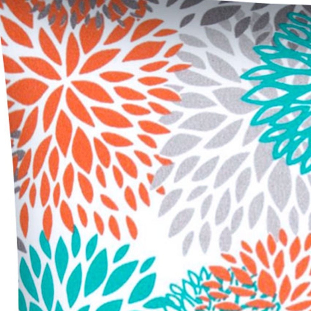 17" X 17" Orange Teal And White Zippered Polyester Floral Throw Pillow Cover