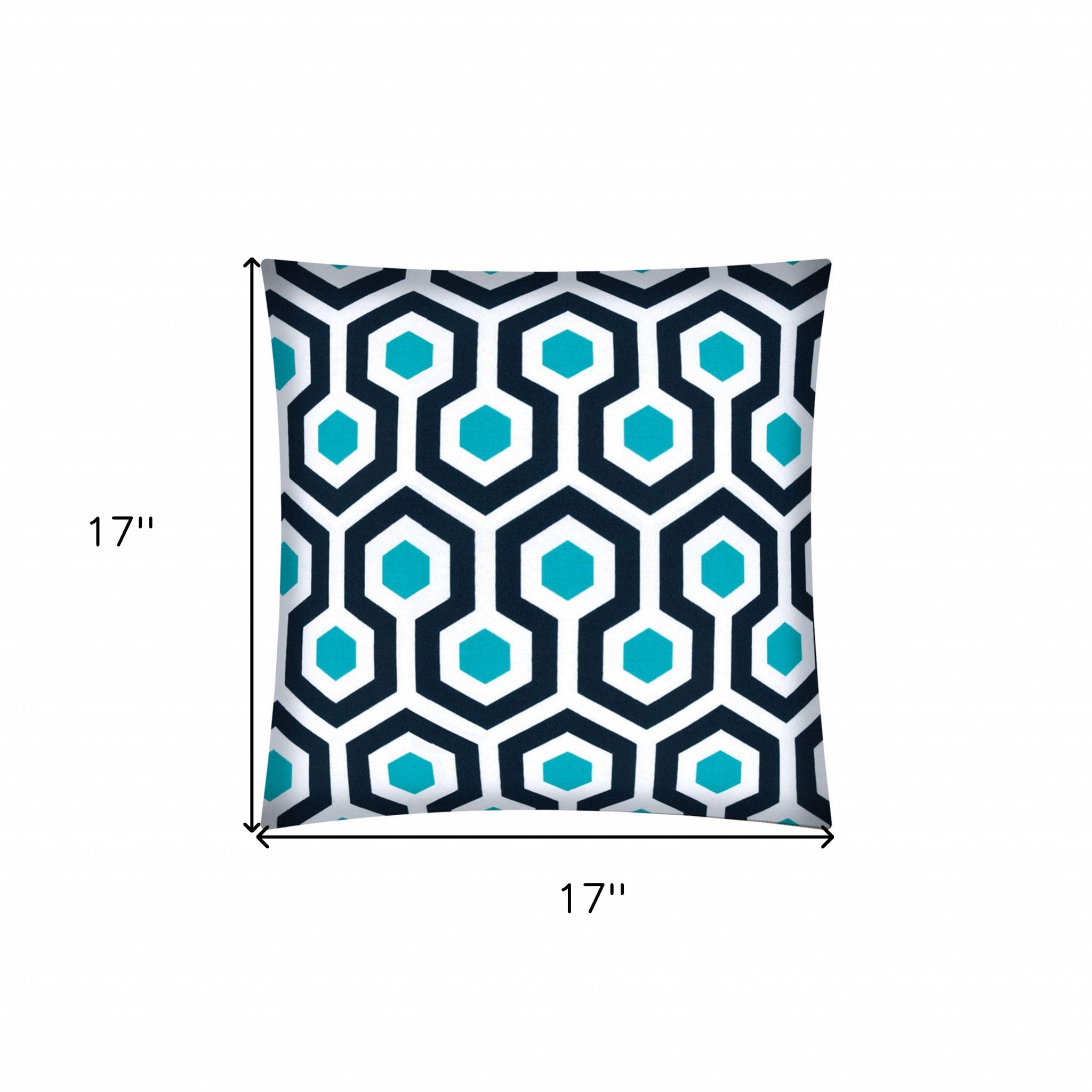 17" X 17" White Navy And Aqua Zippered Polyester Geometric Throw Pillow Cover