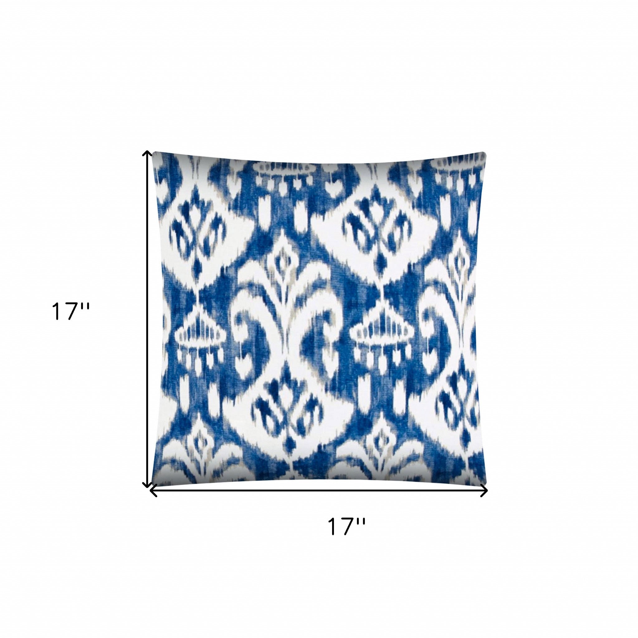 17" X 17" Indigo Taupe And Cream Zippered Polyester Ikat Throw Pillow Cover