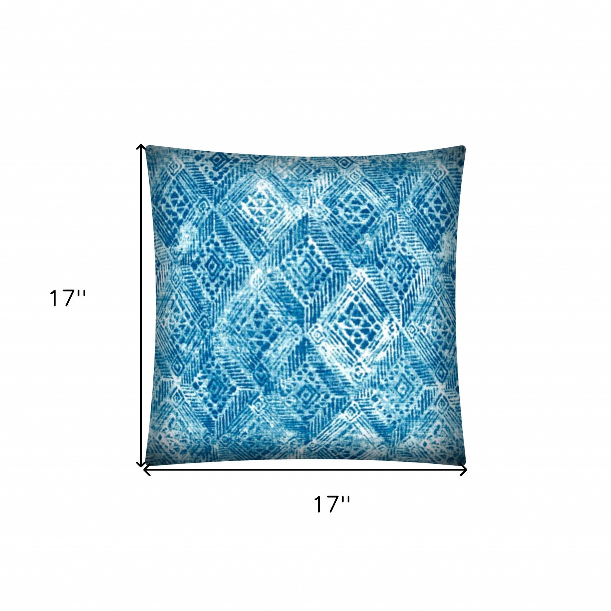 17x17 Blue And White Zippered Polyester Ikat Throw Pillow Cover