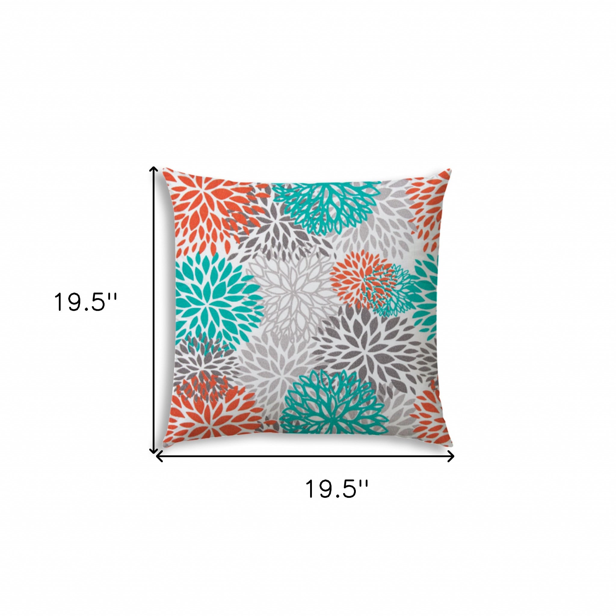 20" X 20" Orange Teal And White Zippered Polyester Floral Throw Pillow Cover