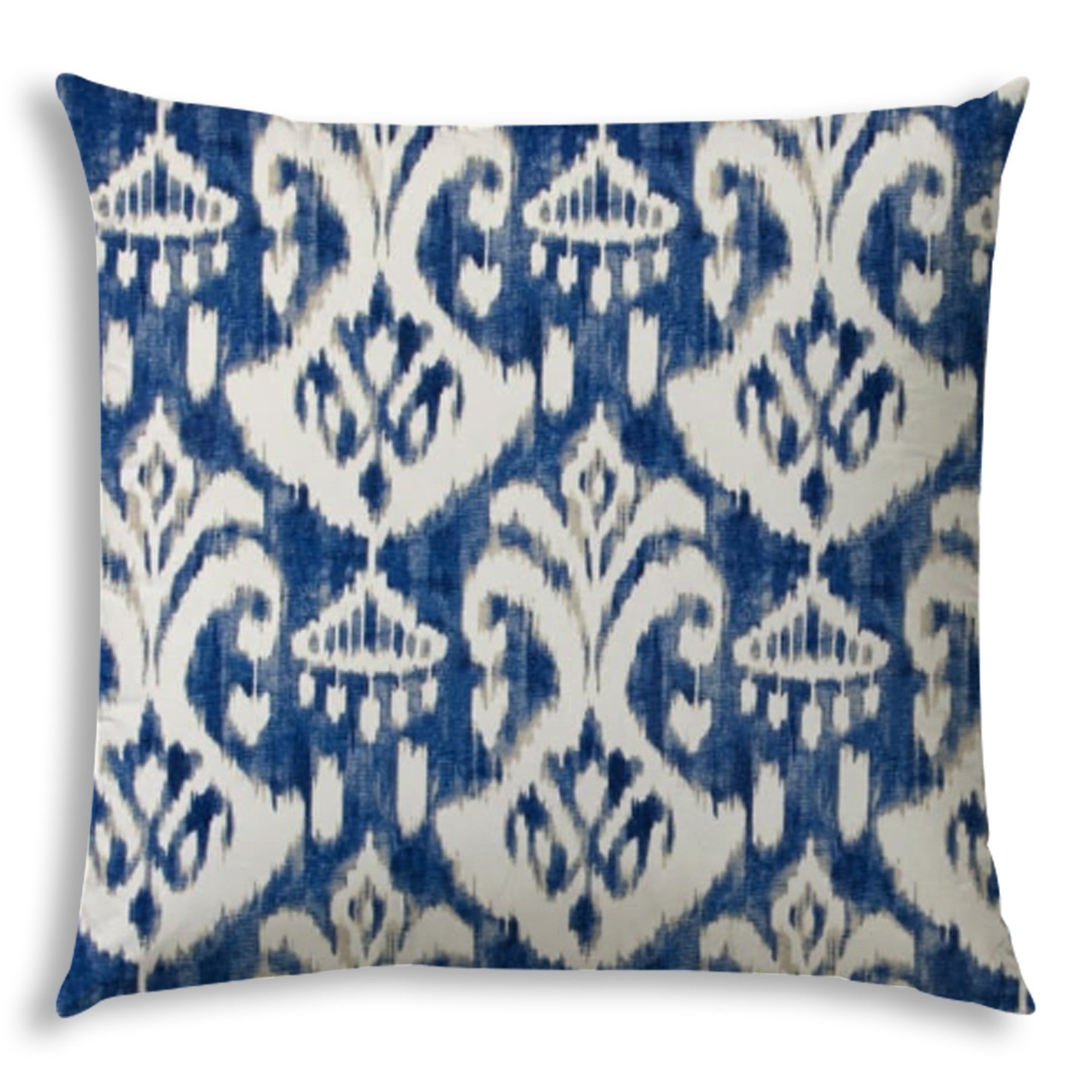 20" X 20" Indigo Taupe And Cream Zippered Polyester Ikat Throw Pillow Cover
