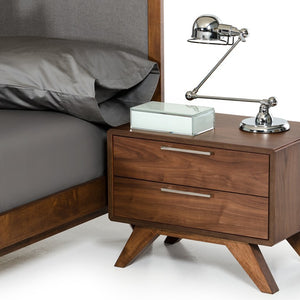 Modern Walnut Brown Nightstand with Two Drawers