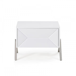 Modern Silky White Nightstand with One Drawer and Steel Legs