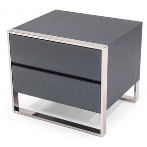 Modern Gray and Stainless Steel Nightstand With Two Drawers
