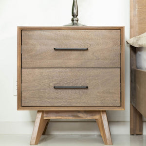 Natural Light Mocha Contemporary Nightstand with Two Drawers