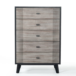 30" Grey And Black Wood Five Drawer Standard Chest
