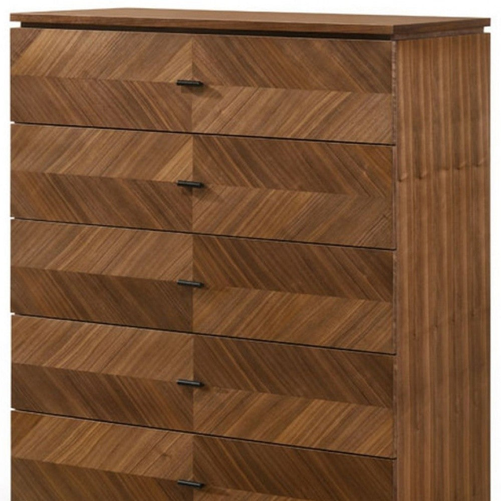 35" Walnut Manufactured Wood Five Drawer Standard Chest