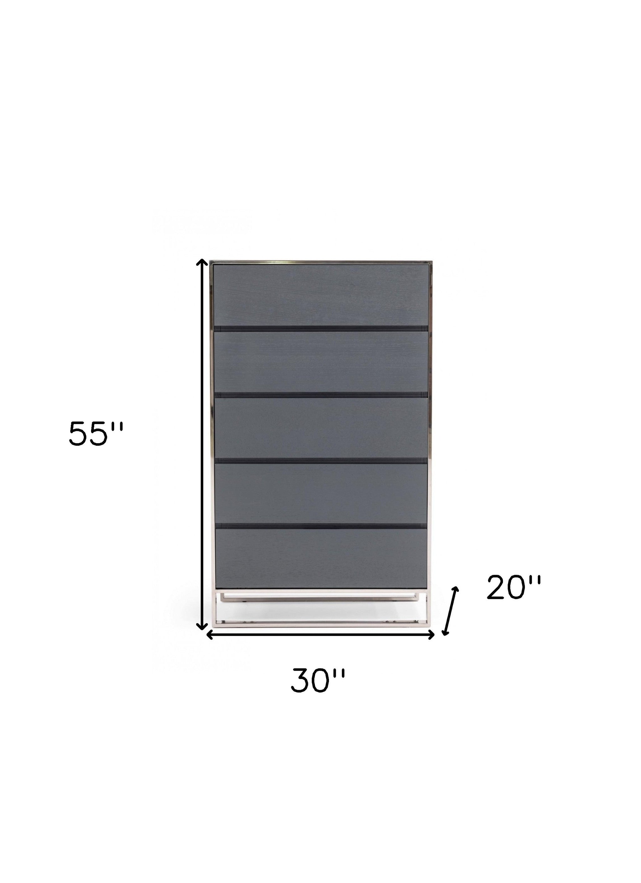 30" Grey Manufactured Wood Five Drawer Standard Chest