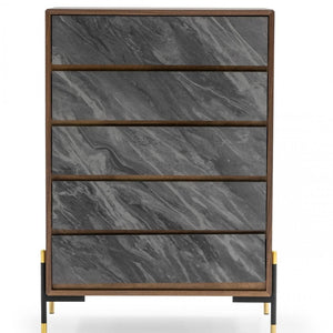 30" Walnut And Grey Manufactured Wood Five Drawer Standard Chest