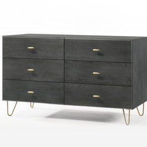 51" Grey Manufactured Wood Six Drawer Double Dresser