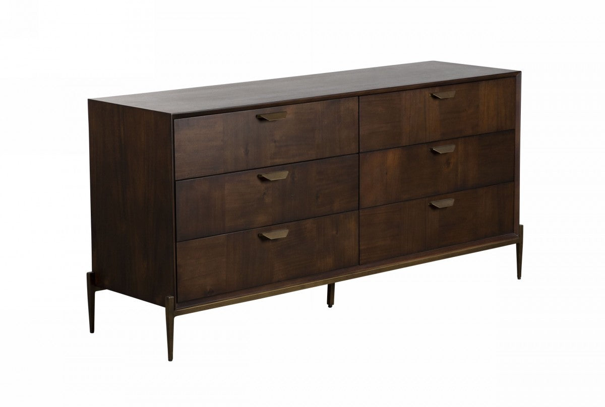 63" Dark Brown Manufactured Wood Six Drawer Double Dresser