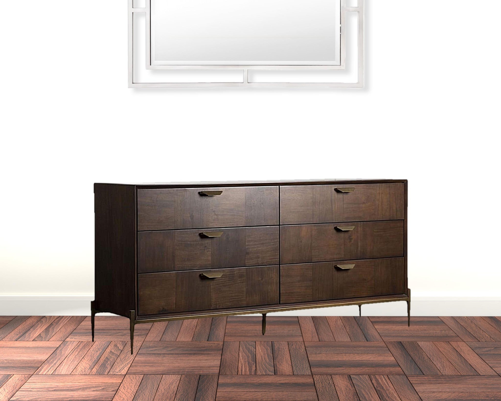 63" Dark Brown Manufactured Wood Six Drawer Double Dresser
