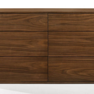 59" Walnut Solid Wood Six Drawer Double Dresser