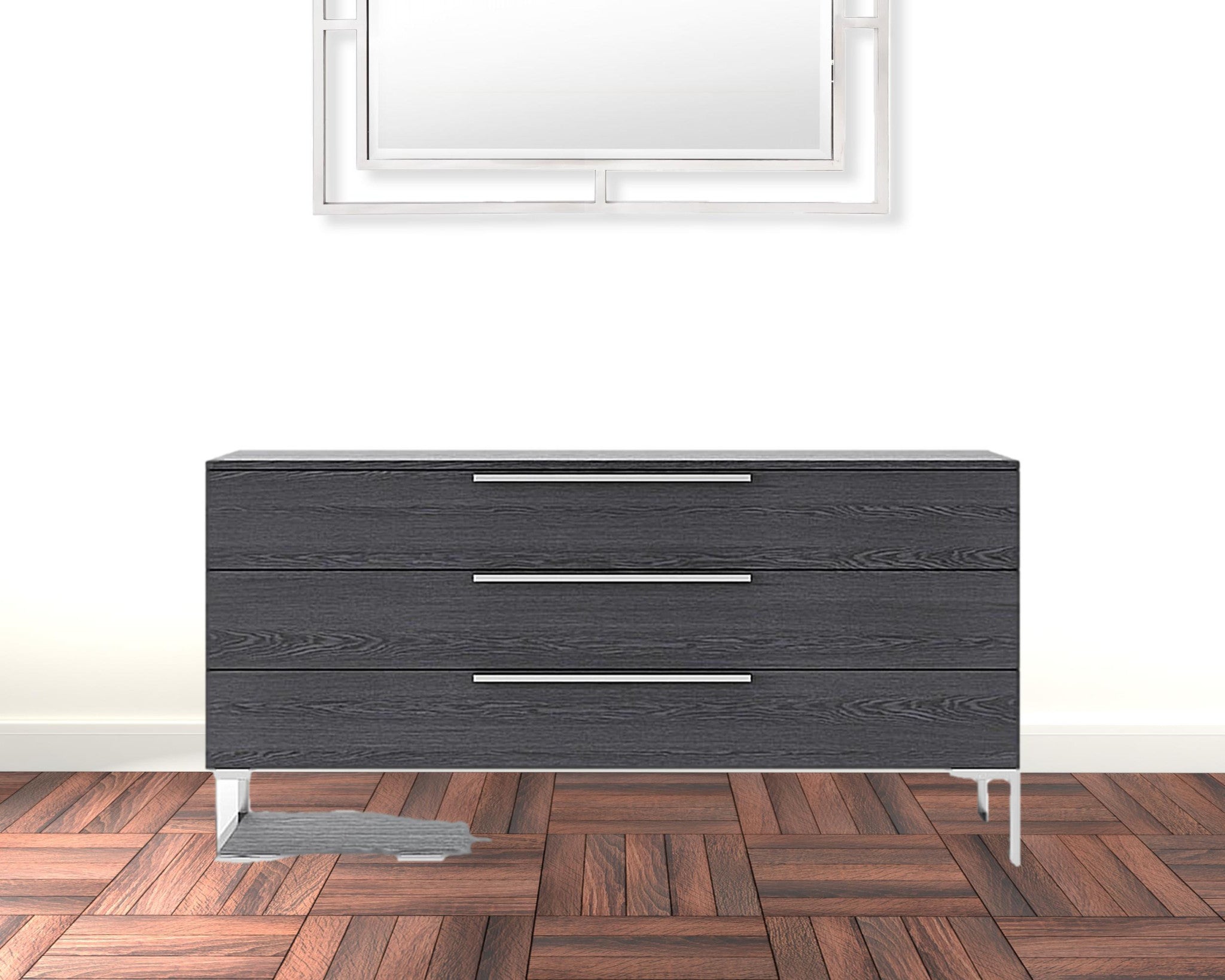 58" Grey Manufactured Wood Three Drawer Standard Dresser