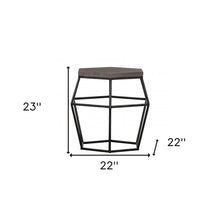 Modern Gray Concrete and Black Metal Hexagonal End Table