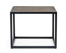 Modern Rustic Brown and Black Chevron Wood and Metal End Table