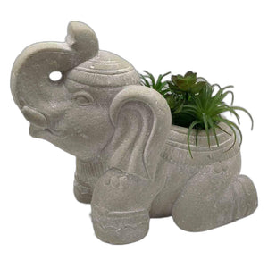 17"  Cream Elephant Indoor Outdoor Planter Statue