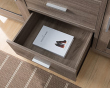 Modern Rustic Dark Taupe Tall TV Stand with two Glass Cabinets