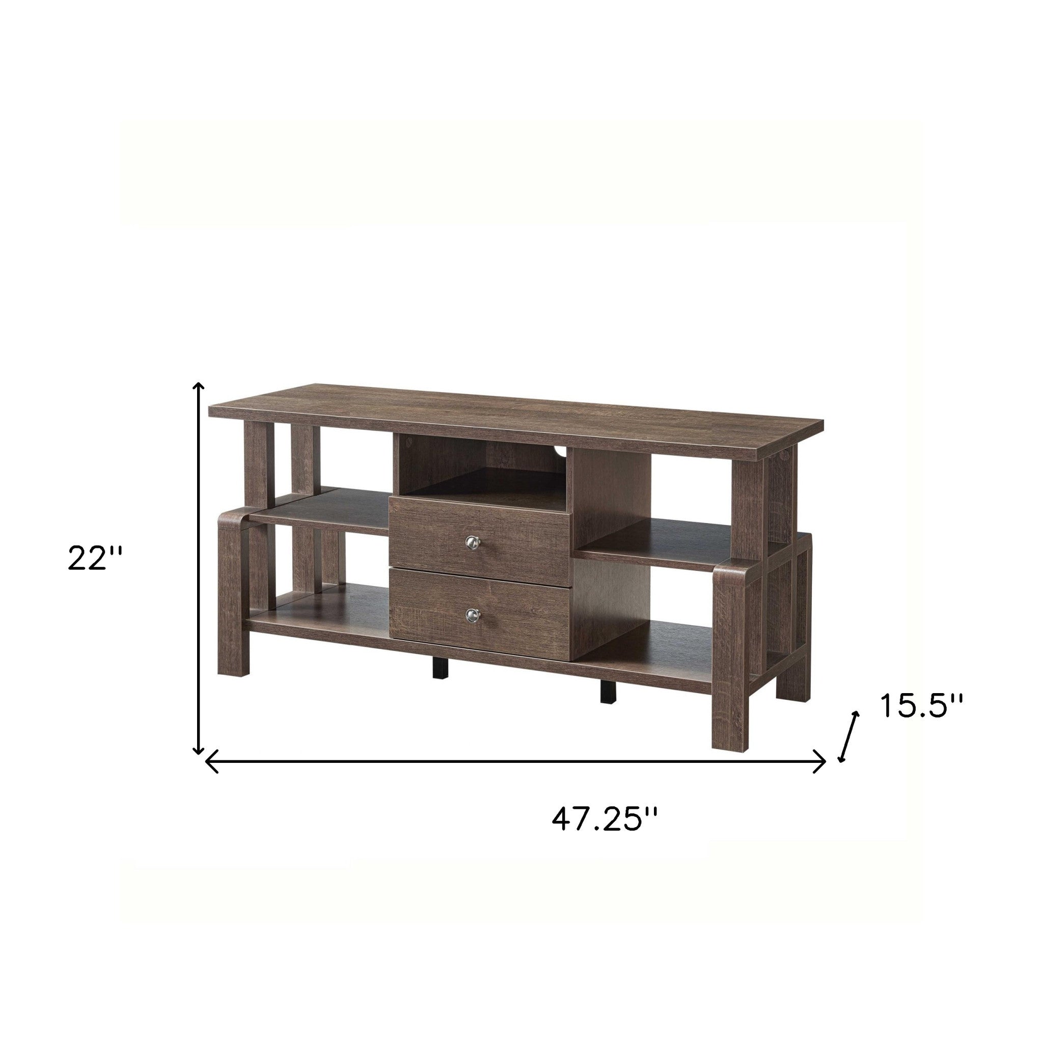 Walnut Oak Rustic Geo TV Stand with Two Center Drawer