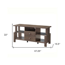 Walnut Oak Rustic Geo TV Stand with Two Center Drawer