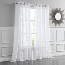 White Trellis Pattern Embroidered Window Curtain Panel 84”