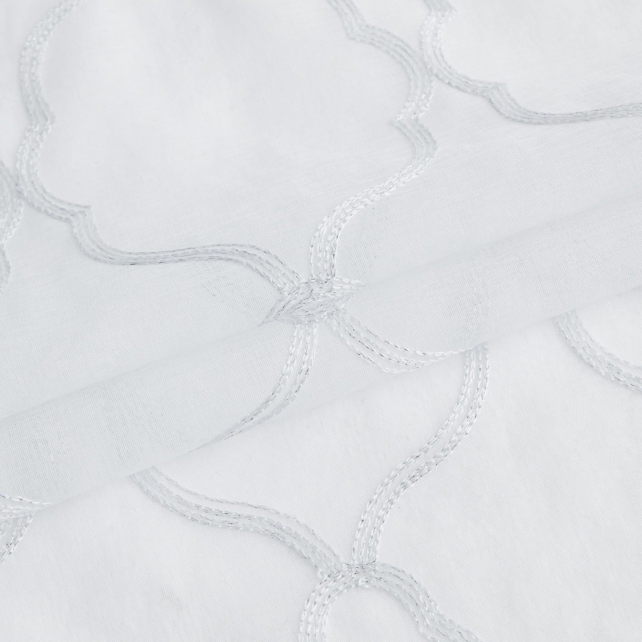 White Trellis Pattern Embroidered Window Curtain Panel 84”