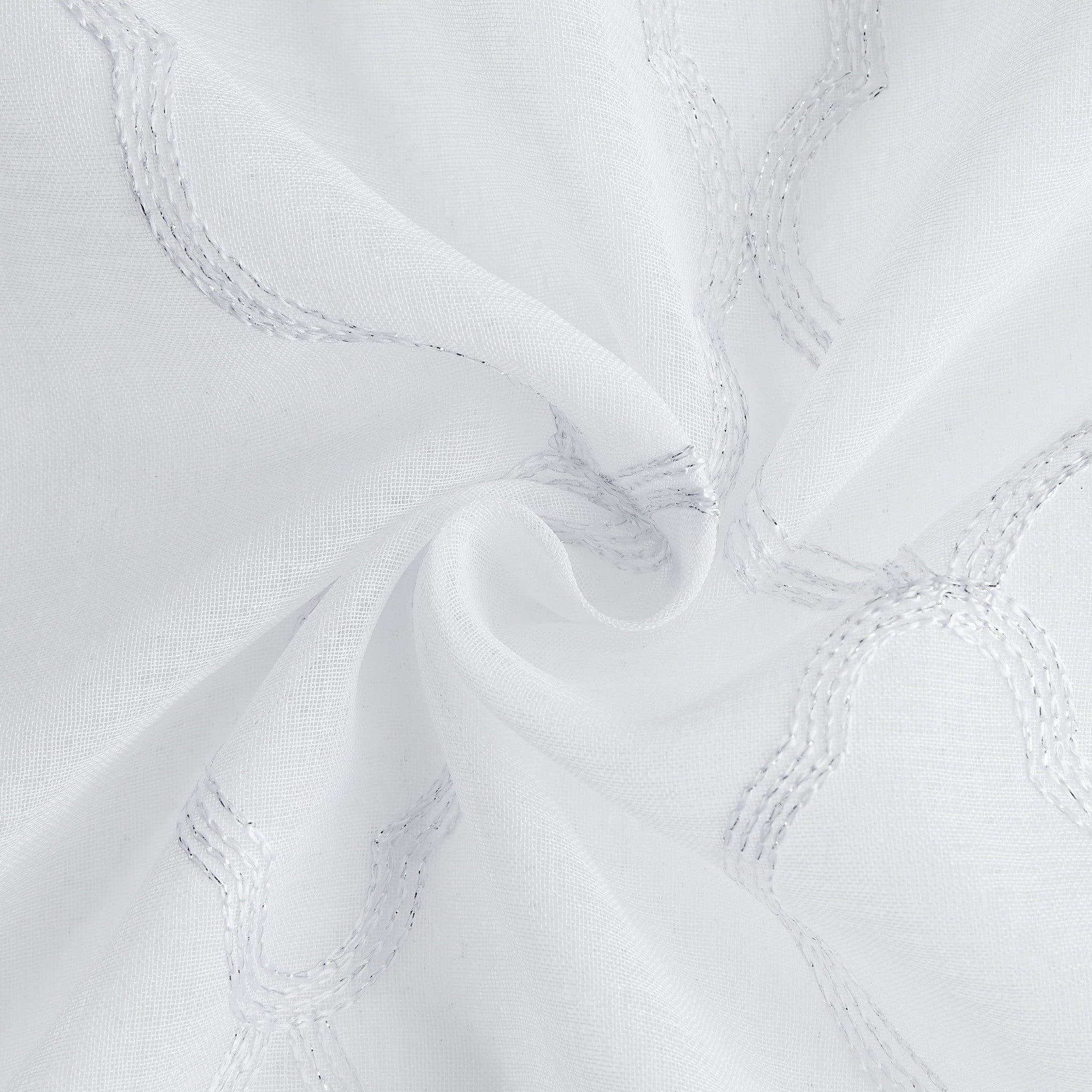 White Trellis Pattern Embroidered Window Curtain Panel 84”