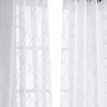 White Trellis Pattern Embroidered Window Curtain Panel 84”