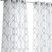 Silver Trellis Pattern Embroidered Window Curtain Panel 84”