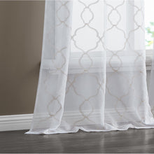 Charcoal Trellis Pattern Embroidered Window Curtain Panel 84”