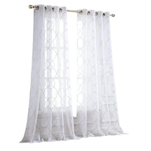 Charcoal Trellis Pattern Embroidered Window Curtain Panel 84”