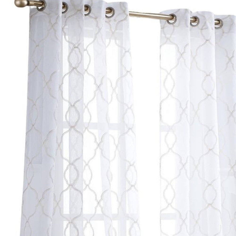 Charcoal Trellis Pattern Embroidered Window Curtain Panel 84”