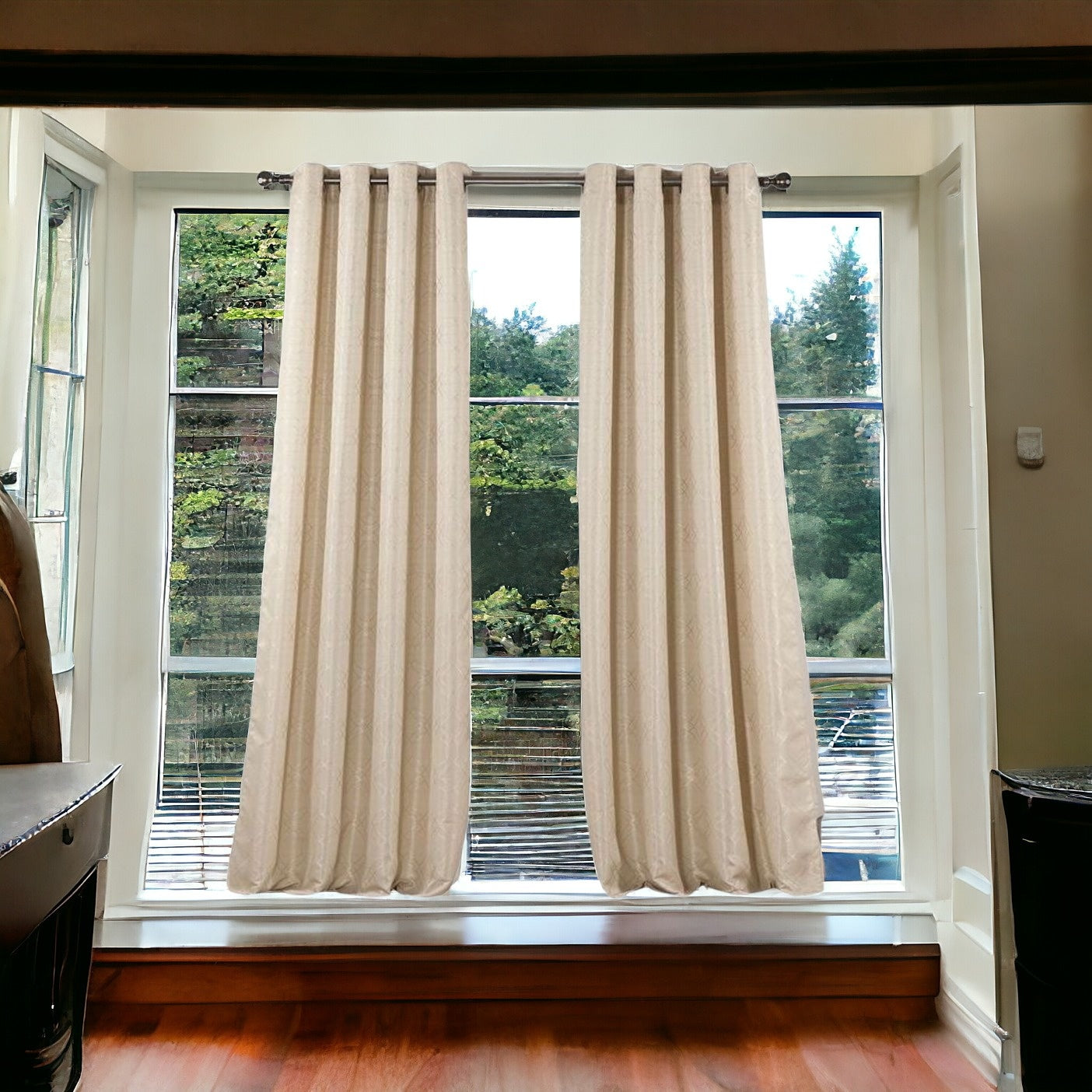 84" Taupe Linework Textured Window Curtain Panel