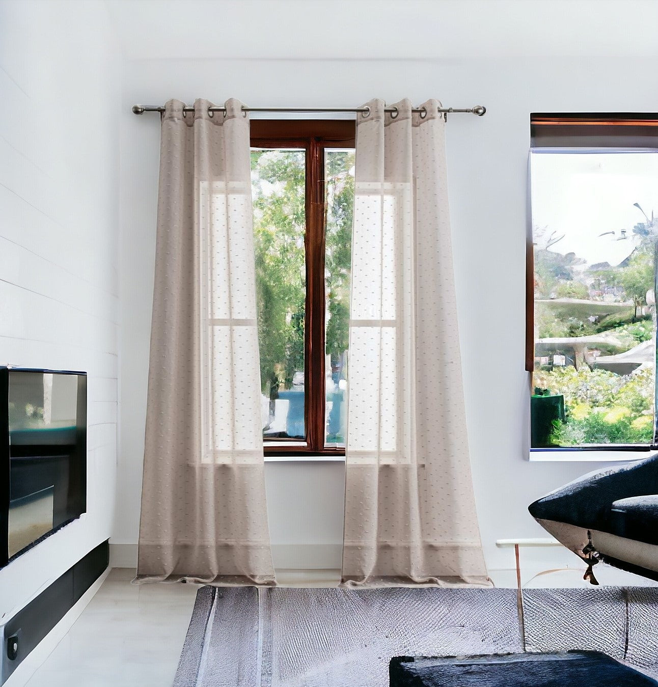 84” Tan Ribbon Embellished Window Curtain Panel